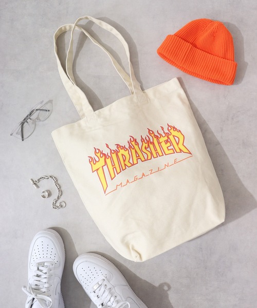 THRASHER(スラッシャー)の「THRASHER FLAME PRINT TOTE(トートバッグ・メンズ・アイボリー/ブラック・FREE)」の1枚目の写真
