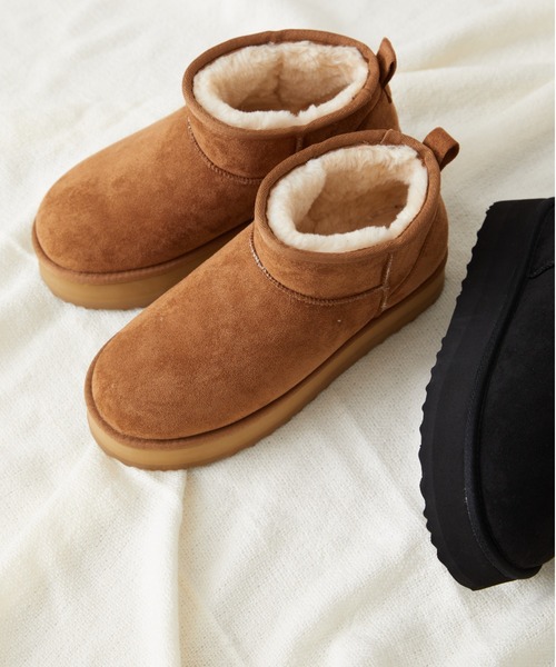 お値下げ❣️大きなムートン　おしゃれな柄！中古天然ムートン日本ムートン協会　希少柄 一部予約】【軽量】厚底ムートンショートブーツ/35401 | [公式