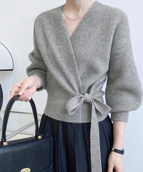 Miniministore(ミニミニストア)の「ニットトップス カシュクールニット 韓国(ニット/セーター・レディース・ブラック/アイボリー/グレー/モカ/グリーン・フリー)」の3枚目の写真