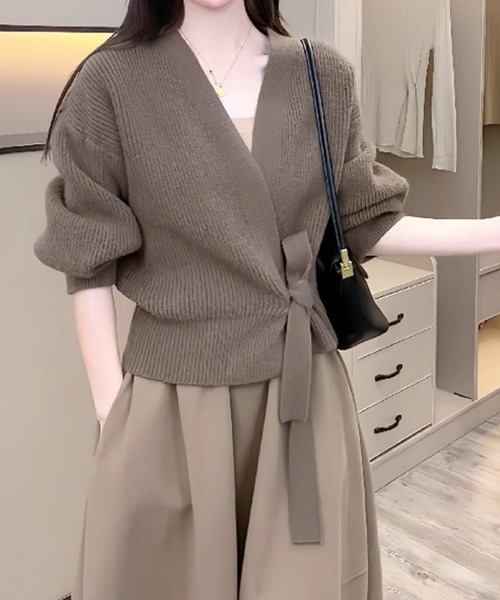 Miniministore(ミニミニストア)の「ニットトップス カシュクールニット 韓国(ニット/セーター・レディース・ブラック/アイボリー/グレー/モカ/グリーン・フリー)」の4枚目の写真