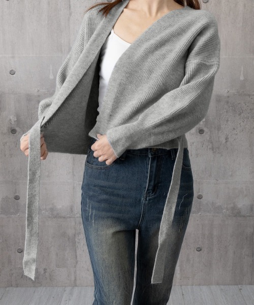 Miniministore(ミニミニストア)の「ニットトップス カシュクールニット 韓国(ニット/セーター・レディース・ブラック/アイボリー/グレー/モカ/グリーン・フリー)」の9枚目の写真