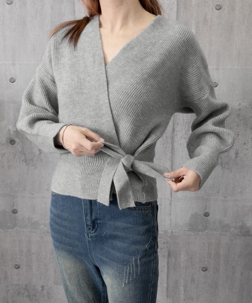 Miniministore(ミニミニストア)の「ニットトップス カシュクールニット 韓国(ニット/セーター・レディース・ブラック/アイボリー/グレー/モカ/グリーン・フリー)」の11枚目の写真