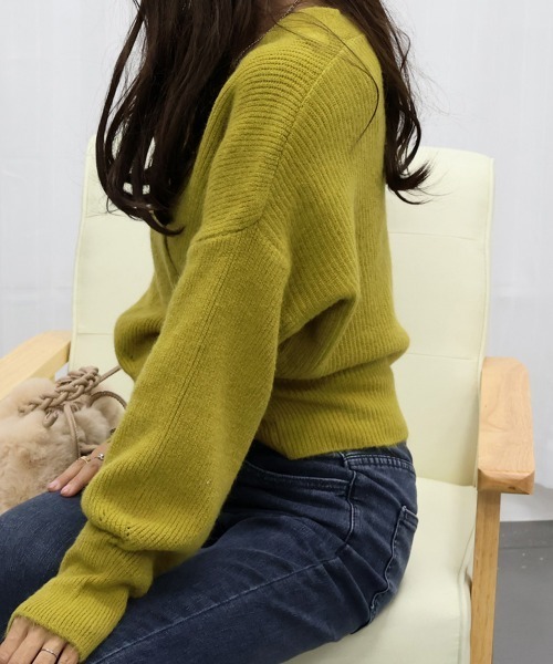 Miniministore(ミニミニストア)の「ニットトップス カシュクールニット 韓国(ニット/セーター・レディース・ブラック/アイボリー/グレー/モカ/グリーン・フリー)」の13枚目の写真