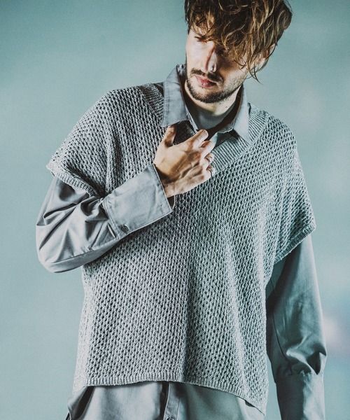 NO ID.（ノーアイディ）の「【NO ID.】Layered Sheer Knit Shirt / レイヤード シアー ニット シャツ（シャツ/ブラウス・メンズ・ホワイト/ブラック/グレー/ライトブルー・ONE SIZE）」の3枚目の写真