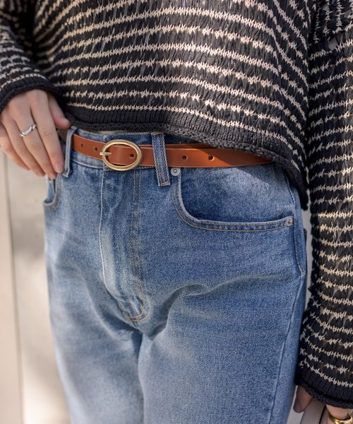 RIVE DROITE(リヴドロワ)の「MONN.:.(モン)/オーバルバックルベルト(ベルト・レディース・キャメル/ブラック・FREE)」の1枚目の写真