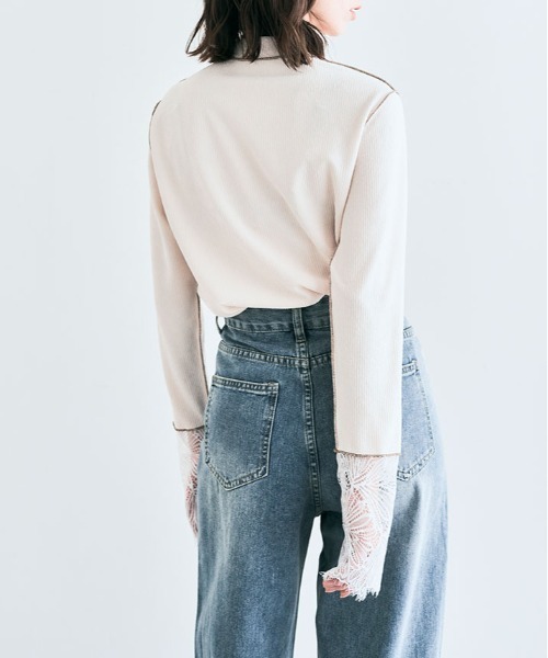 kirakiraShop(キラキラショップ)の「袖レース リブ トップス(Tシャツ/カットソー・レディース・ベージュ/ブルー/ブラック/クリーム・L/M)」の22枚目の写真