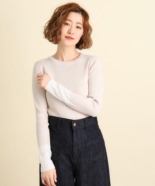 grove（グローブ）の「◆スタメンリブニットも今のムードに!袖口シアーリブニット（ニット/セーター・レディース・オフホワイト/ナチュラル/ブラック/サックスブルー・02/03/04/05/01）」の3枚目の写真