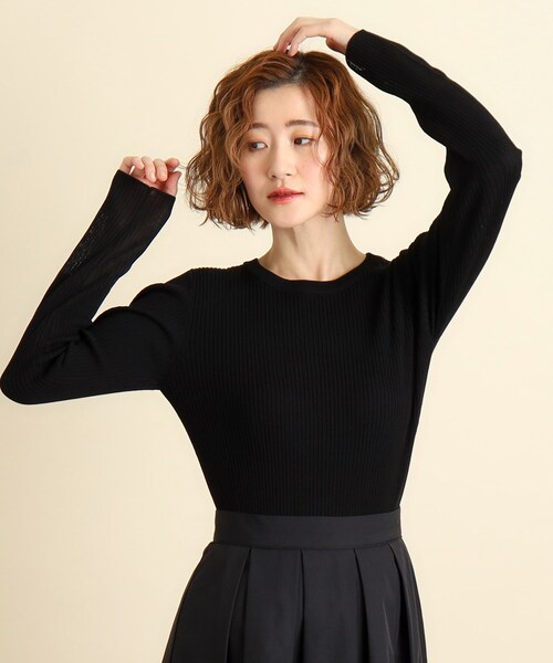 grove（グローブ）の「◆スタメンリブニットも今のムードに!袖口シアーリブニット（ニット/セーター・レディース・オフホワイト/ナチュラル/ブラック/サックスブルー・02/03/04/05/01）」の10枚目の写真