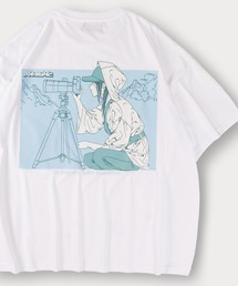 【0】ガールズイラストバックプリントTシャツ/ワンポイント/オーバーサイズ/ユニセックス