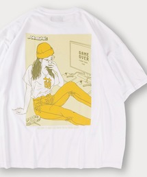 【0】ガールズイラストバックプリントTシャツ/ワンポイント/オーバーサイズ/ユニセックス