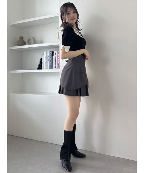 dazzlin（ダズリン）の「ビジューカラー半袖ニットトップス（ニット/セーター・レディース・ブラック/グレー・FREE）」の8枚目の写真