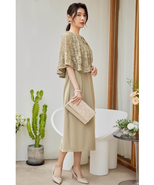 【セール】ドレス パーティードレス ワンピース 結婚式 ロングドレス ロングワンピース ロング丈 ケープ レース 花柄 マキシ丈 ミモレ丈 お呼ばれ（ドレス）｜Cinderella（シンデレラ）