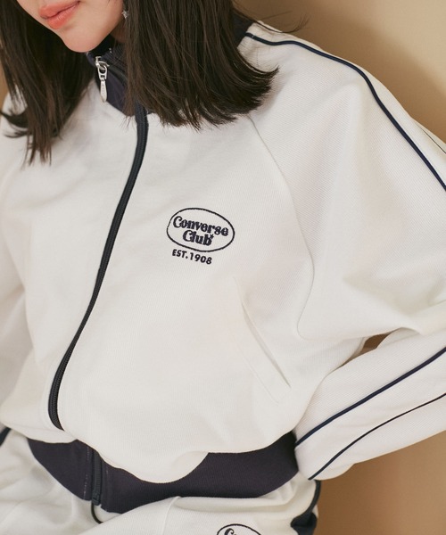 CONVERSE（コンバース）の「【CONVERSE別注】パイピングトラックピケジャケット【セットアップ対応】【洗える】（ブルゾン・レディース・オフホワイト/ピンク/ネイビー・M）」の2枚目の写真