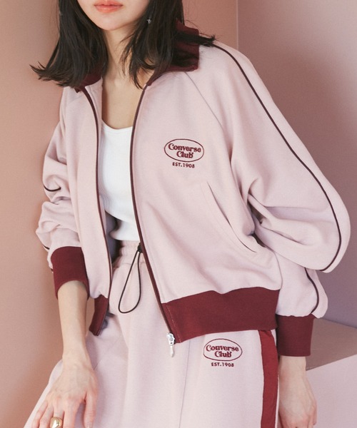 CONVERSE（コンバース）の「【CONVERSE別注】パイピングトラックピケジャケット【セットアップ対応】【洗える】（ブルゾン・レディース・オフホワイト/ピンク/ネイビー・M）」の3枚目の写真