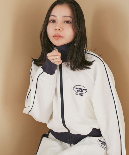 CONVERSE（コンバース）の「【CONVERSE別注】パイピングトラックピケジャケット【セットアップ対応】【洗える】（ブルゾン・レディース・オフホワイト/ピンク/ネイビー・M）」の6枚目の写真