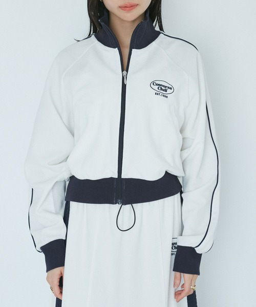 CONVERSE（コンバース）の「【CONVERSE別注】パイピングトラックピケジャケット【セットアップ対応】【洗える】（ブルゾン・レディース・オフホワイト/ピンク/ネイビー・M）」の9枚目の写真