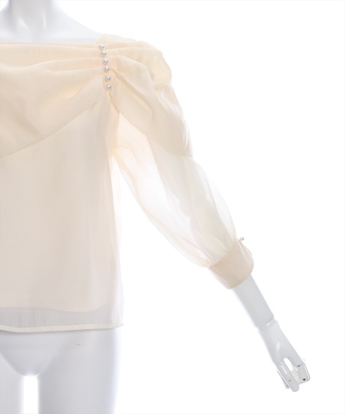 clear（クリア）の「肩パールシフォン七分袖ブラウス［大人 フェミニン 上品］≪再入荷≫（シャツ/ブラウス・レディース・ベージュ/ブラック/オフホワイト・F）」の9枚目の写真