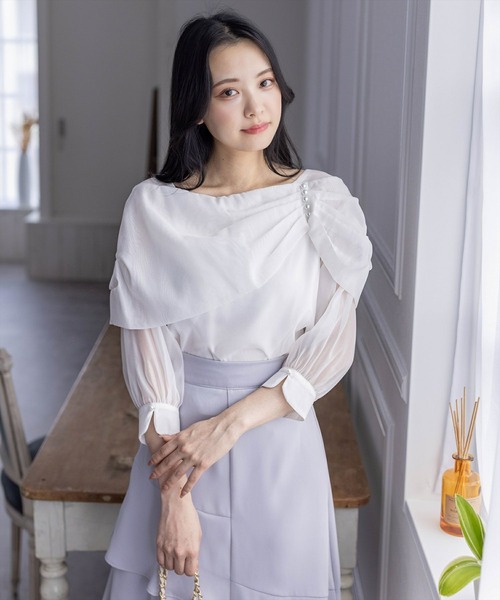 clear（クリア）の「肩パールシフォン七分袖ブラウス［大人 フェミニン 上品］≪再入荷≫（シャツ/ブラウス・レディース・ベージュ/ブラック/オフホワイト・F）」の13枚目の写真