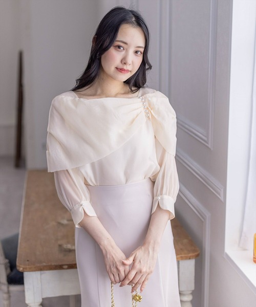 clear（クリア）の「肩パールシフォン七分袖ブラウス［大人 フェミニン 上品］≪再入荷≫（シャツ/ブラウス・レディース・ベージュ/ブラック/オフホワイト・F）」の14枚目の写真