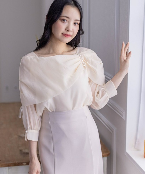 clear（クリア）の「肩パールシフォン七分袖ブラウス［大人 フェミニン 上品］≪再入荷≫（シャツ/ブラウス・レディース・ベージュ/ブラック/オフホワイト・F）」の21枚目の写真
