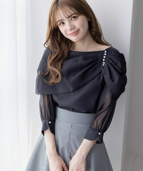 clear（クリア）の「肩パールシフォン七分袖ブラウス［大人 フェミニン 上品］≪再入荷≫（シャツ/ブラウス・レディース・ベージュ/ブラック/オフホワイト・F）」の20枚目の写真