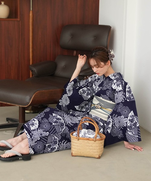 手染め注染浴衣3点セット utatane×注染工房 赤坂紬 藍色に夢幻の