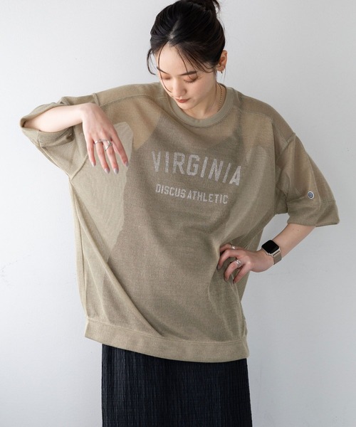 DISCUS（ディスカス）の「DISCUS/ディスカス カレッジシアーBIGTシャツ（Tシャツ/カットソー・レディース・ホワイト/ブラック/ブルー/ベージュ・FREE）」の4枚目の写真