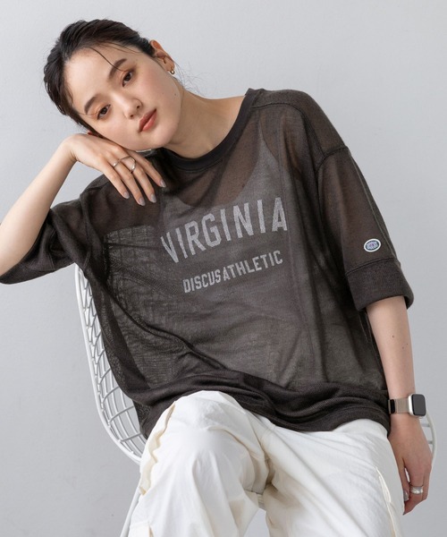 DISCUS（ディスカス）の「DISCUS/ディスカス カレッジシアーBIGTシャツ（Tシャツ/カットソー・レディース・ホワイト/ブラック/ブルー/ベージュ・FREE）」の3枚目の写真