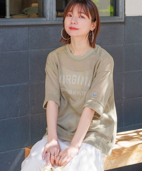 DISCUS（ディスカス）の「DISCUS/ディスカス カレッジシアーBIGTシャツ（Tシャツ/カットソー・レディース・ホワイト/ブラック/ブルー/ベージュ・FREE）」の18枚目の写真