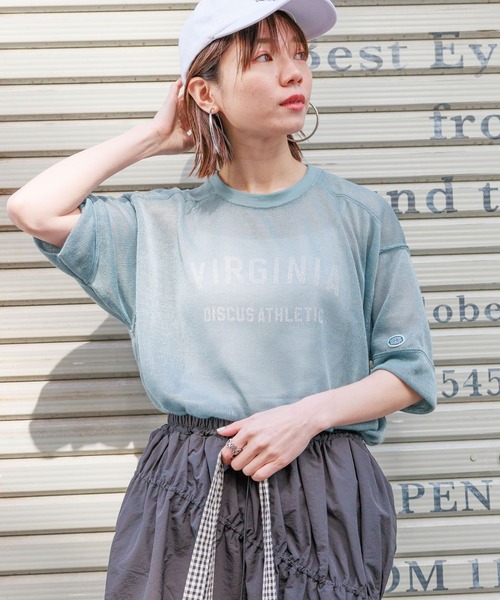 DISCUS（ディスカス）の「DISCUS/ディスカス カレッジシアーBIGTシャツ（Tシャツ/カットソー・レディース・ホワイト/ブラック/ブルー/ベージュ・FREE）」の12枚目の写真