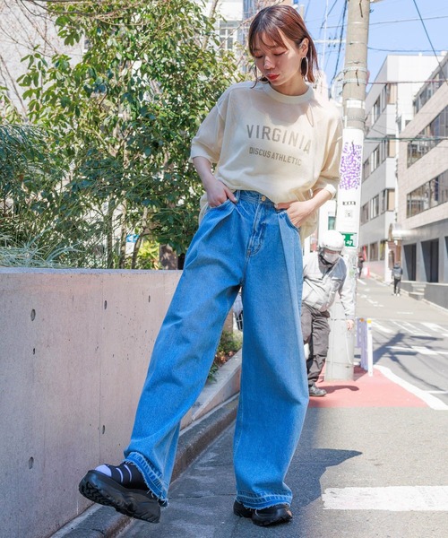 DISCUS（ディスカス）の「DISCUS/ディスカス カレッジシアーBIGTシャツ（Tシャツ/カットソー・レディース・ホワイト/ブラック/ブルー/ベージュ・FREE）」の5枚目の写真