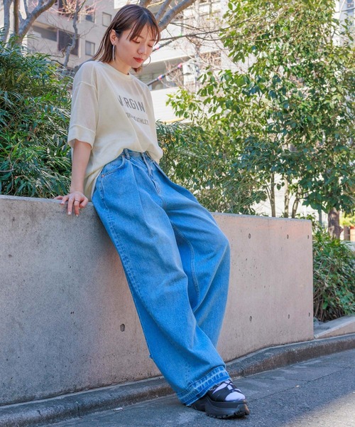 DISCUS（ディスカス）の「DISCUS/ディスカス カレッジシアーBIGTシャツ（Tシャツ/カットソー・レディース・ホワイト/ブラック/ブルー/ベージュ・FREE）」の6枚目の写真