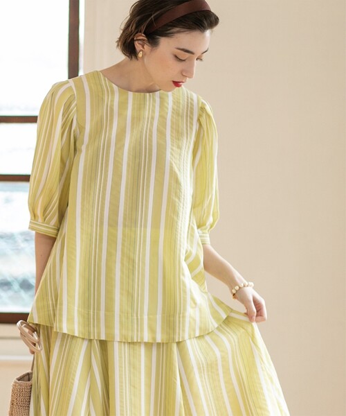 OPAQUE.CLIP（オペークドットクリップ）の「◆シアーストライプブラウス【手洗い可】（シャツ/ブラウス・レディース・ブルー系その他4/ライトイエロー系3・42/36/40/38）」の5枚目の写真