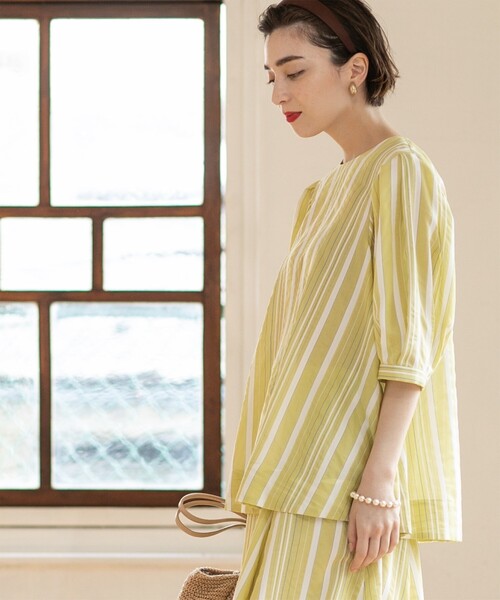 OPAQUE.CLIP（オペークドットクリップ）の「◆シアーストライプブラウス【手洗い可】（シャツ/ブラウス・レディース・ブルー系その他4/ライトイエロー系3・42/36/40/38）」の7枚目の写真