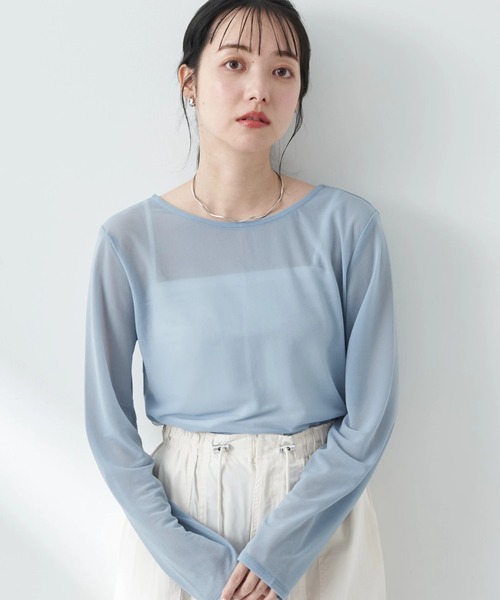 earth music&ecology(アースミュージックアンドエコロジー)の「シアーカットプルオーバー(Tシャツ/カットソー・レディース・イエロー/オフホワイト/グレイッシュブルー・FREE)」の3枚目の写真