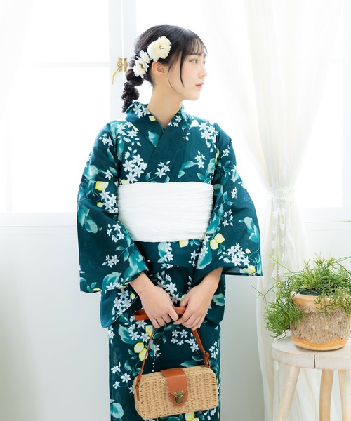 1人で着れる浴衣 セパレート浴衣 浴衣 新品同様 3L LL 2L ネイルチップ KIMONOMACHI 浴衣 1人で着られる浴衣 セパレート浴衣 3点セット