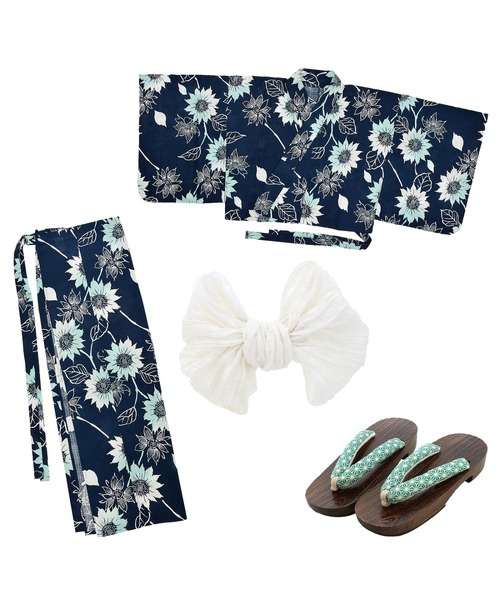 kimonomachi（キモノマチ）の「【投入廃止】レディース　浴衣 セパレート浴衣 3点セット 浴衣　簡単　（二部式浴衣＋しわ兵児帯＋下駄) Fサイズ　クレマチス柄な　ピンク　グレー　ネイビー（浴衣・レディース・アッシュグレー/ダークグリーン/ピンク系/ダークネイビー/オレンジ系/ライトグレー/ネイビー・FREE）」の12枚目の写真