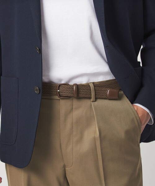 green label relaxing（グリーンレーベルリラクシング）の「レザー バックル ゴムメッシュ ベルト（ベルト・メンズ・ネイビー/ブラウン/ライトグレー/ブラック/オフホワイト・M/L）」の4枚目の写真