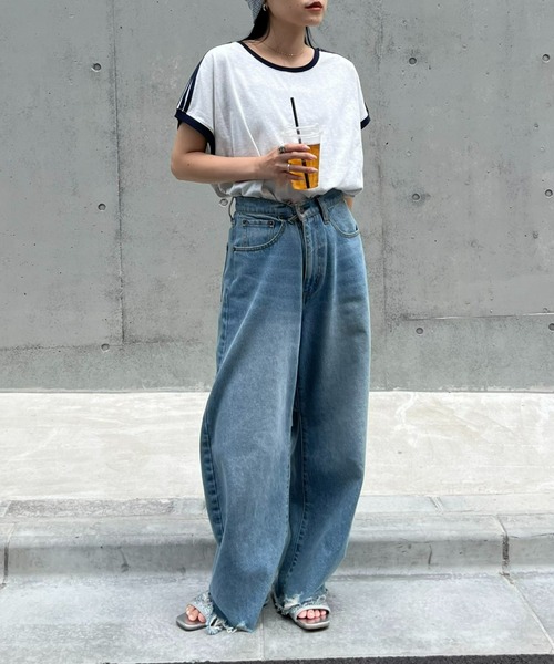 CIAOPANIC TYPY(チャオパニックティピー)の「ラインフレンチTee(Tシャツ/カットソー・レディース・グレー/オフホワイト/ブラック/ホワイト・ONE SIZE)」の6枚目の写真