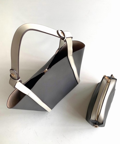 Q（キュー）の「2wayショルダートート（トートバッグ・レディース・チャコールグレー/ライトブルー・ONE SIZE）」の15枚目の写真