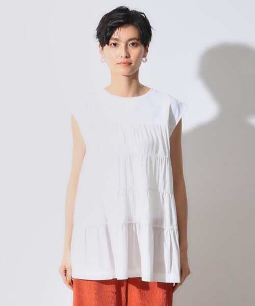 OPAQUE.CLIP(オペークドットクリップ)の「◆ティアードドッキングフレンチスリーブトップス【洗濯機洗い可】(Tシャツ/カットソー・レディース・ホワイト/ブラック/ライトグリーン・36/38/40/42)」の5枚目の写真