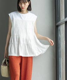 ◆ティアードドッキングフレンチスリーブトップス【洗濯機洗い可】