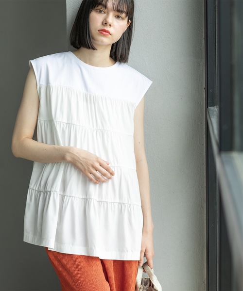 OPAQUE.CLIP(オペークドットクリップ)の「◆ティアードドッキングフレンチスリーブトップス【洗濯機洗い可】(Tシャツ/カットソー・レディース・ホワイト/ブラック/ライトグリーン・36/38/40/42)」の11枚目の写真