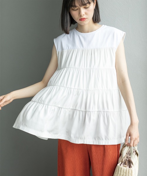 OPAQUE.CLIP(オペークドットクリップ)の「◆ティアードドッキングフレンチスリーブトップス【洗濯機洗い可】(Tシャツ/カットソー・レディース・ホワイト/ブラック/ライトグリーン・36/38/40/42)」の12枚目の写真