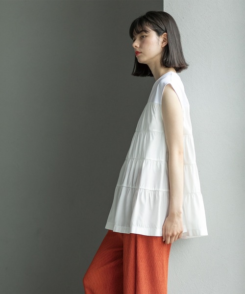 OPAQUE.CLIP(オペークドットクリップ)の「◆ティアードドッキングフレンチスリーブトップス【洗濯機洗い可】(Tシャツ/カットソー・レディース・ホワイト/ブラック/ライトグリーン・36/38/40/42)」の13枚目の写真