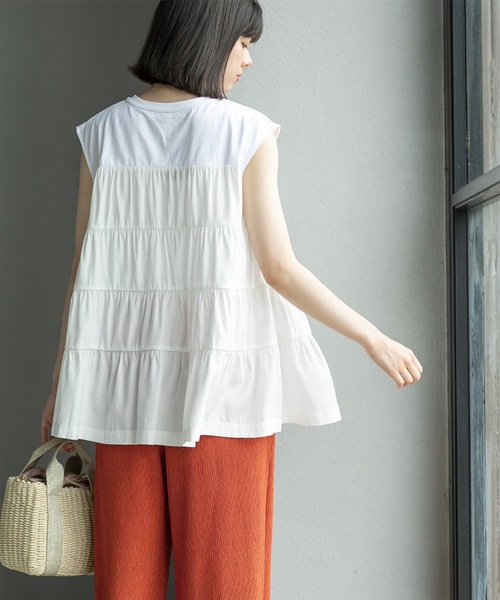 OPAQUE.CLIP(オペークドットクリップ)の「◆ティアードドッキングフレンチスリーブトップス【洗濯機洗い可】(Tシャツ/カットソー・レディース・ホワイト/ブラック/ライトグリーン・36/38/40/42)」の14枚目の写真
