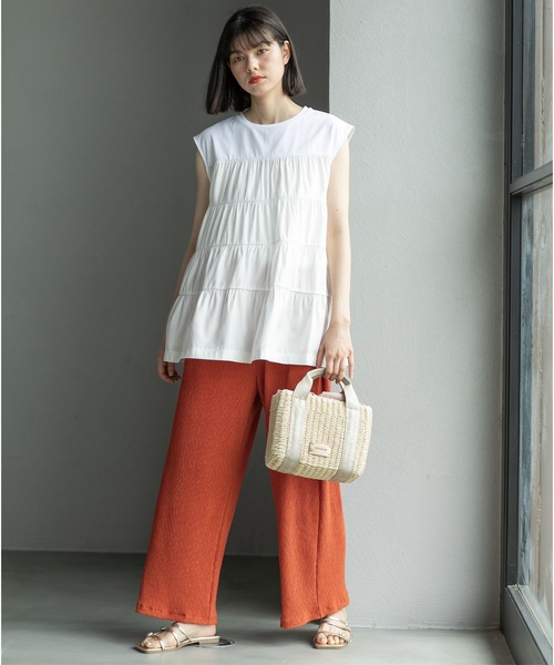 OPAQUE.CLIP(オペークドットクリップ)の「◆ティアードドッキングフレンチスリーブトップス【洗濯機洗い可】(Tシャツ/カットソー・レディース・ホワイト/ブラック/ライトグリーン・36/38/40/42)」の15枚目の写真