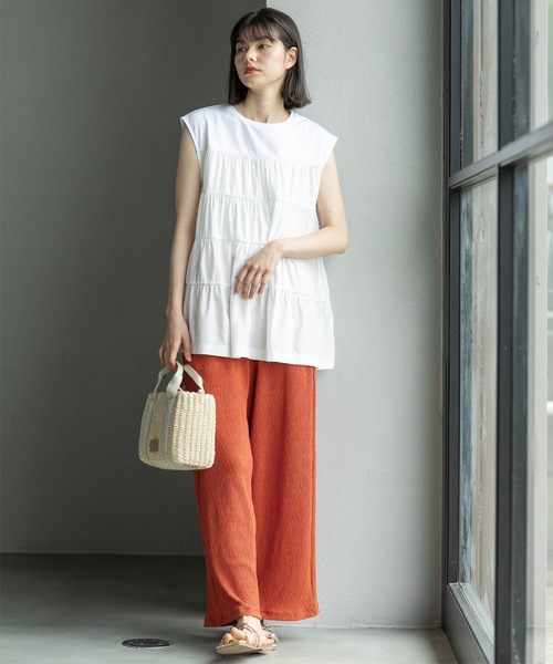 OPAQUE.CLIP(オペークドットクリップ)の「◆ティアードドッキングフレンチスリーブトップス【洗濯機洗い可】(Tシャツ/カットソー・レディース・ホワイト/ブラック/ライトグリーン・36/38/40/42)」の17枚目の写真