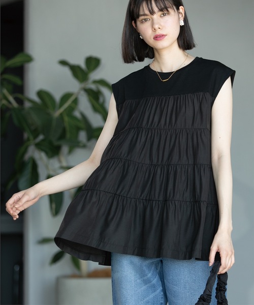 OPAQUE.CLIP(オペークドットクリップ)の「◆ティアードドッキングフレンチスリーブトップス【洗濯機洗い可】(Tシャツ/カットソー・レディース・ホワイト/ブラック/ライトグリーン・36/38/40/42)」の19枚目の写真