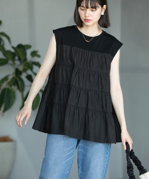 OPAQUE.CLIP(オペークドットクリップ)の「◆ティアードドッキングフレンチスリーブトップス【洗濯機洗い可】(Tシャツ/カットソー・レディース・ホワイト/ブラック/ライトグリーン・36/38/40/42)」の20枚目の写真